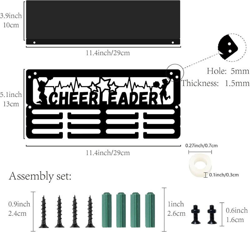 CREATCABIN Cheerleader Medal Holder Trophy Shelf Medal Hanger Display Rack Hanging Awards with Shelf Stand 3 Lines Design Hold 70+ Medals for Cheerleader Cheerlead Race Winner Member 11.4x5.1 Inch - Image 2
